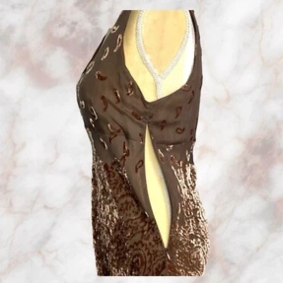 ECI Sz 10 Brown Burnout Top Sequins Rayon Silk Asymmetrical Witchy Y2K EUC - Picture 5 of 10